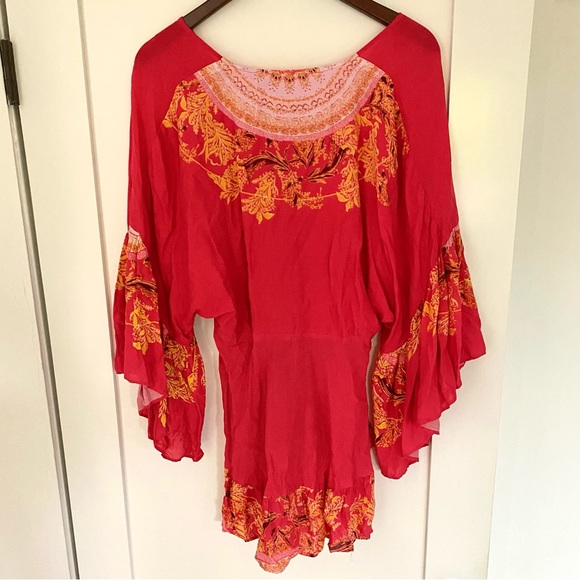 Free People Sunset Dreams Printed V Neck Ruffle Bell
Sleeve Tunic - Top Size S - Picture 5 of 8